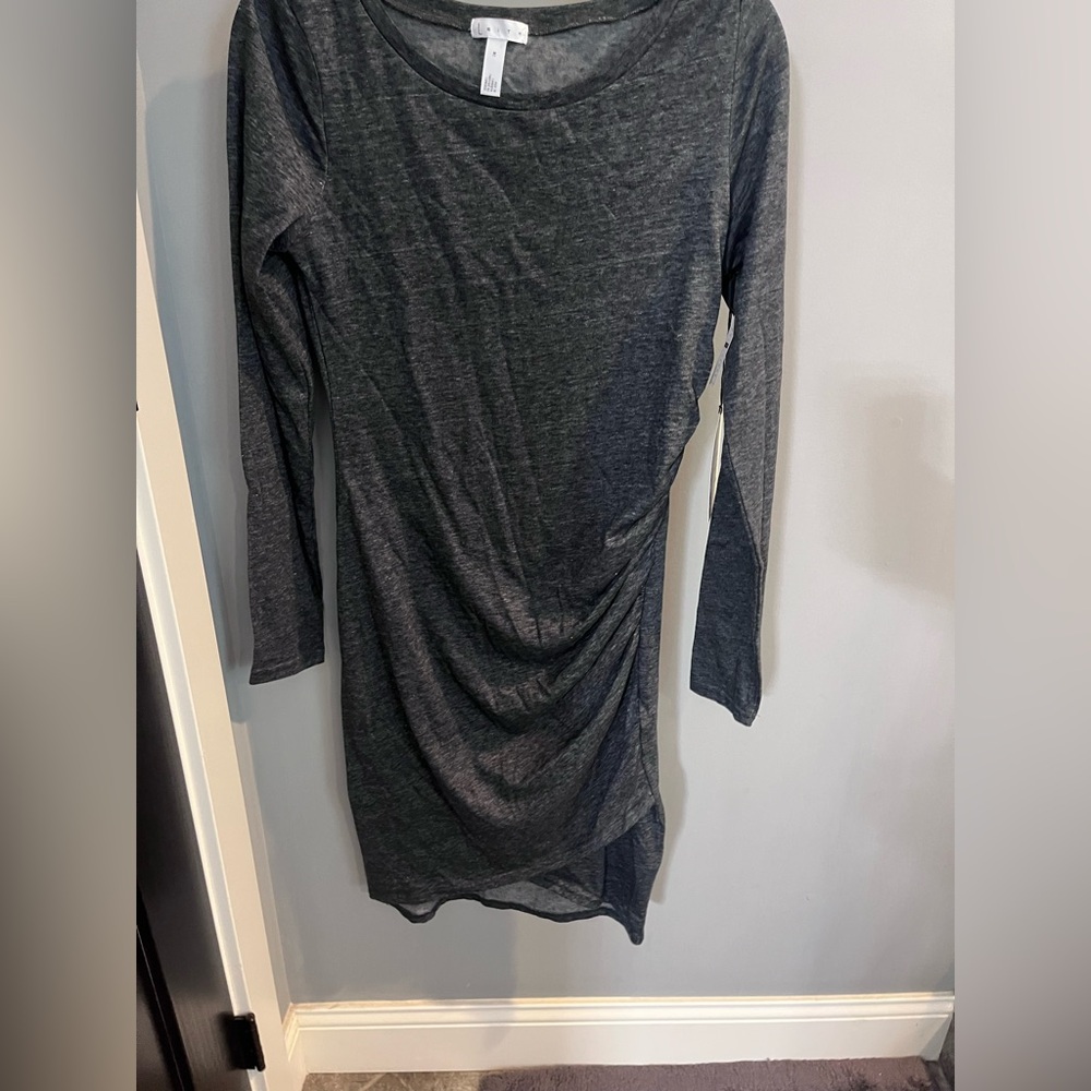 NWT Leith Nordstrom Charcoal Gray Long Sleeve Tunic with Side Drape
